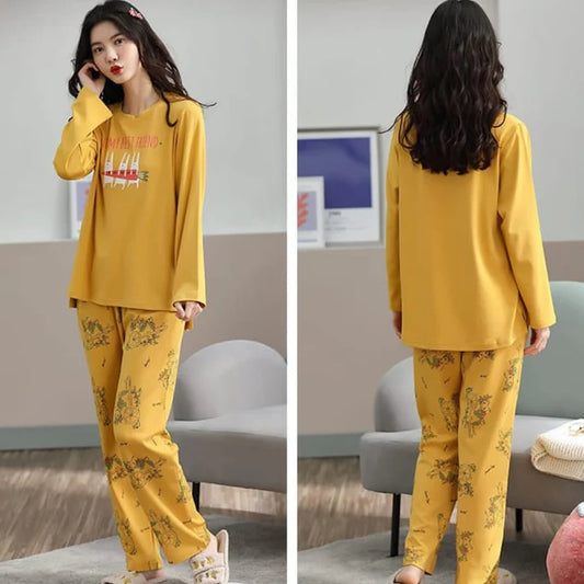 Yellow Bestfriend Print Full Sleeves Printed Night Wear