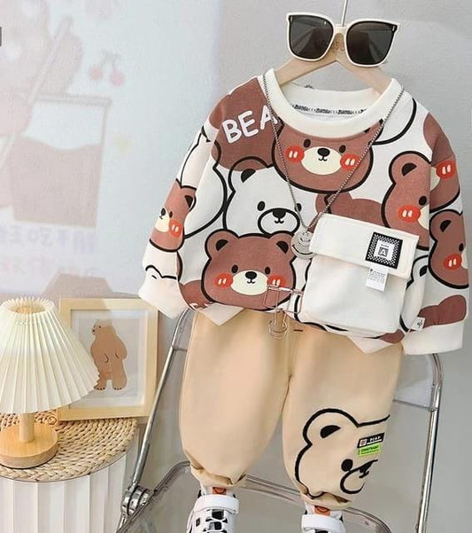 White Pocket Bear Printed Kids Track Suit