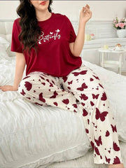Maroon Butterfly Half Sleeves Printed Shirt with Butterfly Printed Trouser