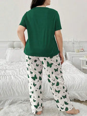 Dark Green Butterfly Half Sleeves Printed Shirt with Butterfly Printed Trouser