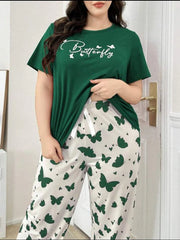 Dark Green Butterfly Half Sleeves Printed Shirt with Butterfly Printed Trouser
