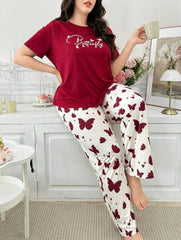 Maroon Butterfly Half Sleeves Printed Shirt with Butterfly Printed Trouser