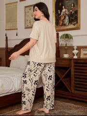 Off white Leaves Printed Half Sleeves Shirt with leafs Printed Trouser