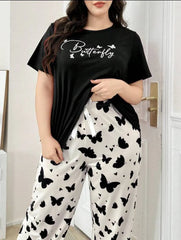 Black Butterfly Half Sleeves Printed Shirt with Butterfly Printed Trouser