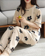 Brown All Over Flowers Printed Night Suit