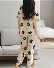 Brown All Over Flowers Printed Night Suit