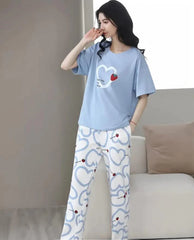 Sky blue Strawberry Heart Printed Night Suit