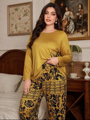 Deep Yellow Floral Print Full Sleeves with floral Printed pajama Night Suit