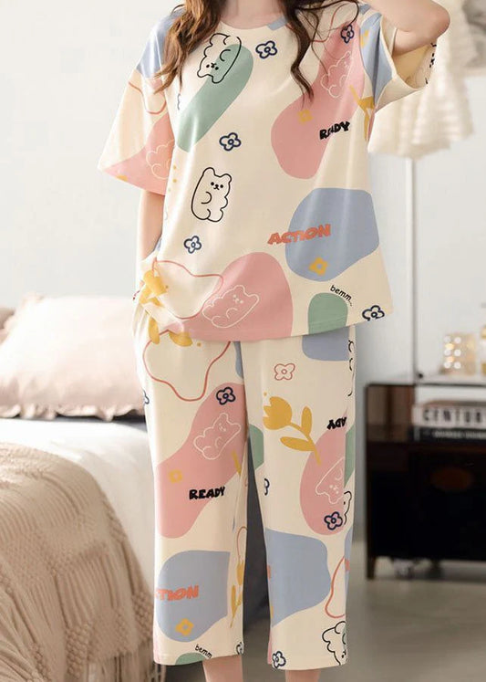 Off white Multi Cute Bears Half Sleeves Night Suit