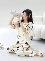 Off White Multi Monster Bear Half Sleeves Printed Night Suit