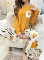Mustard Pocket Flower With Flower Printed Trouser