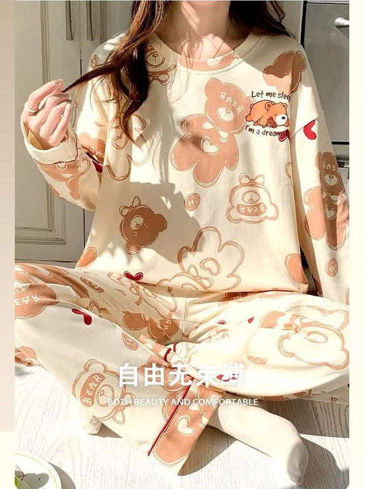 Cream Bears Let Me Sleep Full Sleeves Printed Night Suit