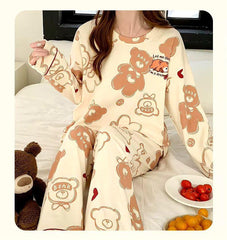 Cream Bears Let Me Sleep Full Sleeves Printed Night Suit