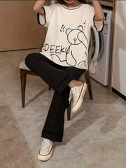 Off White tideeku Bear Print Oversized Shirt With Black Trouser