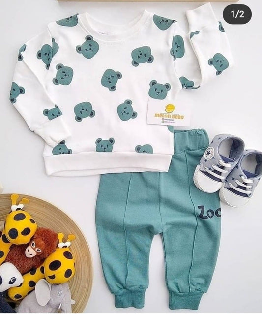 White All Over Bear Printed Kids Track Suit