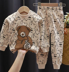 Light Brown Big Bear Printed Kids Track Suit