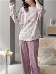 Lilac Cute Bear Printed Full Sleeves Pjs