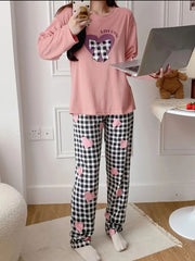 Pink Loving Heart Printed Full Sleeves Pjs
