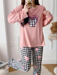 Pink Loving Heart Printed Full Sleeves Pjs