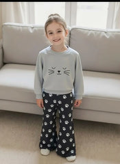 Grey Sleepy Cat with Foot Printed Kids track suit
