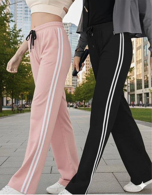 Women’s Side Stripe Track Pants – Pack of 2 (Baby Pink & Black)