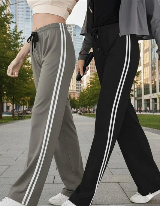 Women’s Side Stripe Track Pants – Pack of 2 (Light Grey & Black)