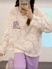 Lilac Cute Dinosaur Print Full sleeves Night Suit