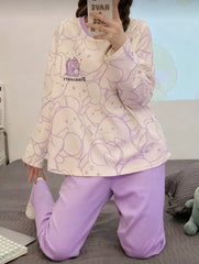 Lilac Cute Dinosaur Print Full sleeves Night Suit