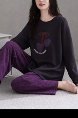 Black Wish You Happy Printed With Purple Printed Trouser