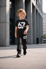 Black half sleeves 67 printed kids suit