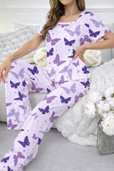 Lilac All Over Butterflies Printed half sleeves night suit