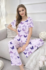 Lilac All Over Butterflies Printed half sleeves night suit