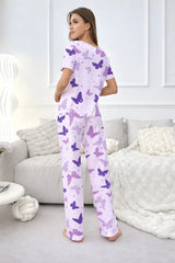 Lilac All Over Butterflies Printed half sleeves night suit