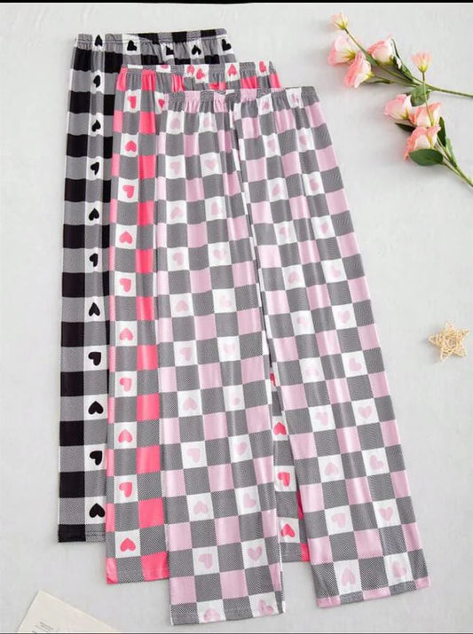 Pack of 3 Checkered Hearts Printed Plazzo