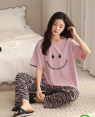 Peach Smile Print With Linning Trouser Printed Night Suit