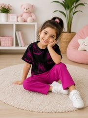 Black Cool Girl Printed Half Sleeves Kids Suit