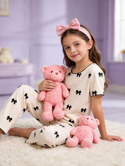 White With Black Bow Printed Kids Suit