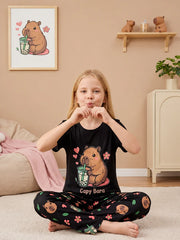 Black Cappy Bara Printed Kids Suit