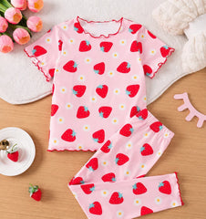 Pink Strawberry Printed Kids Suit