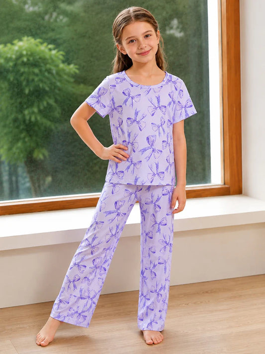Purple Bow Printed Kid Suit