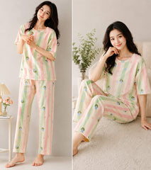 Pastel Stripe Short Sleeve Pajama Set