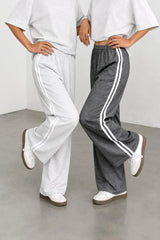 Double Stripe Wide-Leg Trouser - Charcoal Grey & Hazel Grey