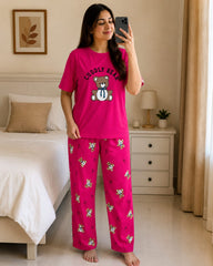 Cuddly Bear Printed Night Suit - Pink