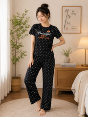 Black Beautiful Day Polka Printed Night Suit