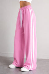 Wide-Leg Double Striped Track Pants – Pink