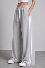 Wide-Leg Double Striped Track Pants – Grey