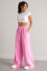 Wide-Leg Double Striped Track Pants – Pink