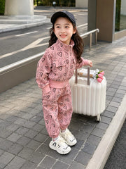 Pink Teddy Bear Heart Print Track suit