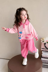 Pink Cute Cat Print Kids Track suit