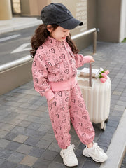 Pink Teddy Bear Heart Print Track suit